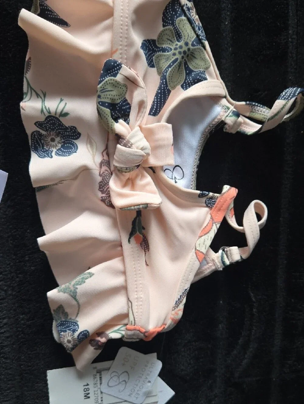 Kids Floral Ruffle Two-Piece One-Piece Swimsuit - Peach